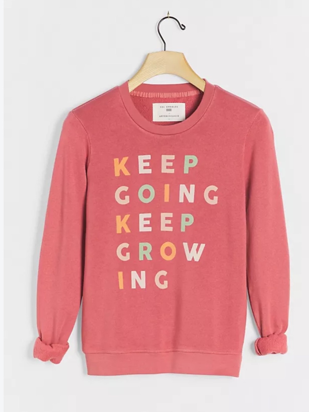 Sol Angeles x Anthropologie keep going keep growing graphic crewneck M pink